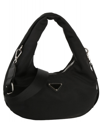 Nylon Triangle Plaque Shoulder Bag Hobo GLV-0174 BLACK